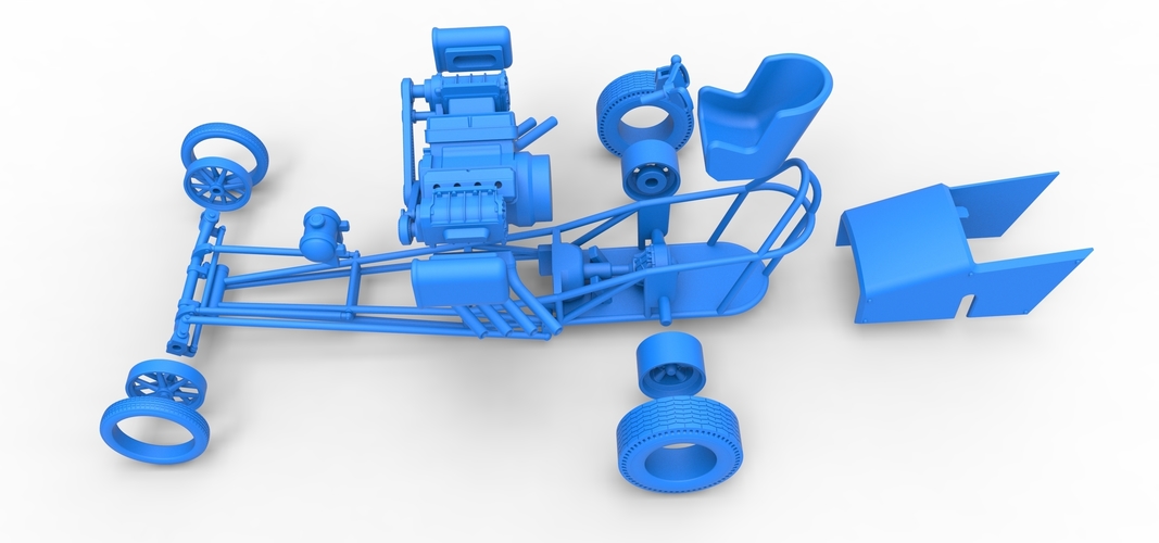 Front engine dragster with double supercharged V8 Scale 1:25 3D Print 508711