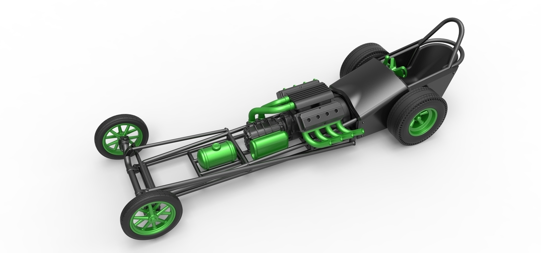 Front engine old school dragster with V8 Version 2 Scale 1:25 3D Print 509129