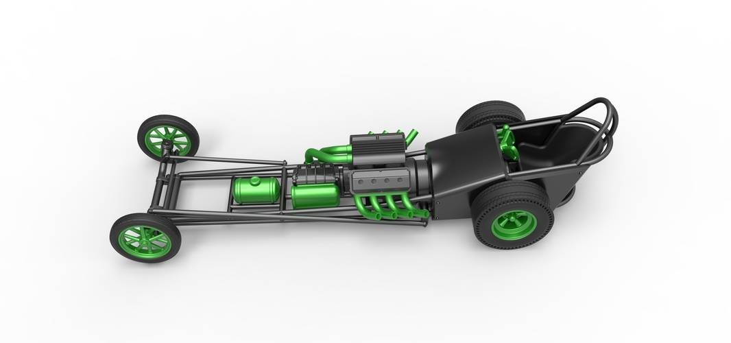 Front engine old school dragster with V8 Version 2 Scale 1:25 3D Print 509134