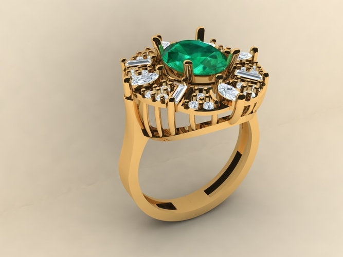 Emerald diamond ring 005 3D Print 517012