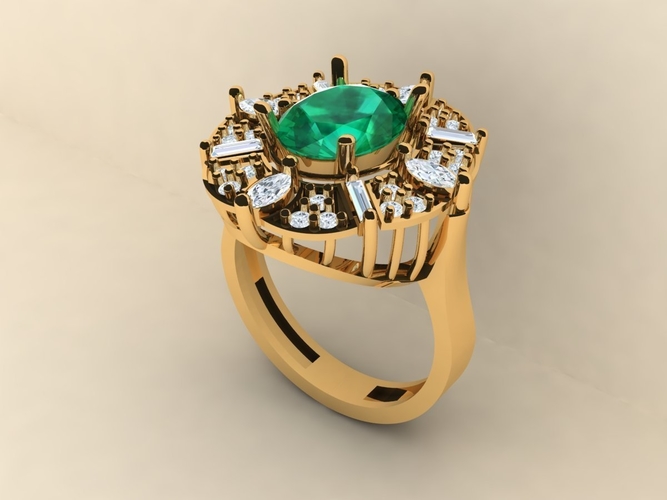 Emerald diamond ring 005 3D Print 517014