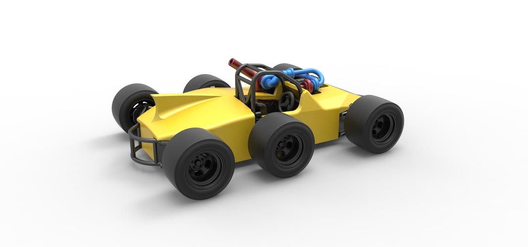 Concept race car with 6 wheels 1:25 3D Print 518245