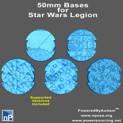50mm Notched Round Bases for Miniatures - Pack 1 3D Print 522292