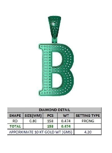 B ALPHABET PENDANT WITH ROUND DIAMOND 3D Print 524235