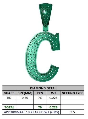 C ALPHABET PENDANT WITH ROUND DIAMOND  3D Print 524260