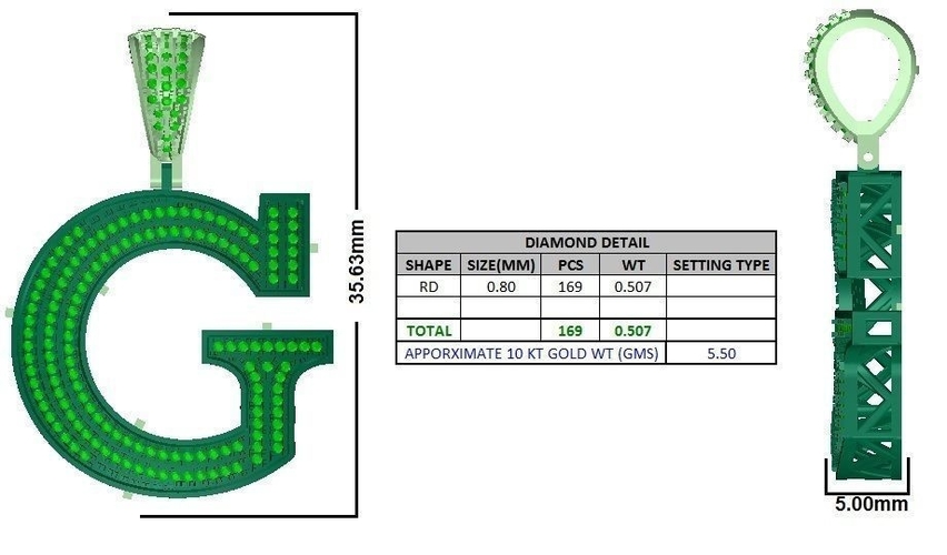 G ALPHABET PENDANT WITH ROUND DIAMOND 3D Print 524795