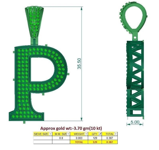 P ALPHABET PENDANT WITH ROUND DIAMOND 3D Print 524843