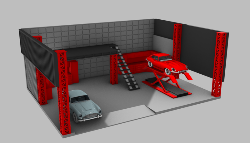 ☆ 1/64 Creative Garage / A P ③ 1:64 Scale - RED 3 Car Garage with Opened and Closed Garage