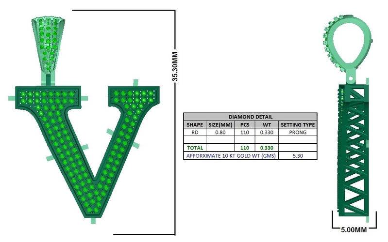 V ALPHABET PENDANT WITH ROUND 3D Print 524924