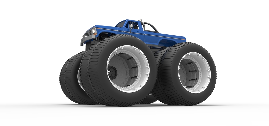 3D Printed Vintage Monster Truck with double wheels Scale 1