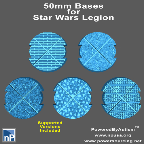 50mm Notched Round Bases for Miniatures - Pack 2 3D Print 529288