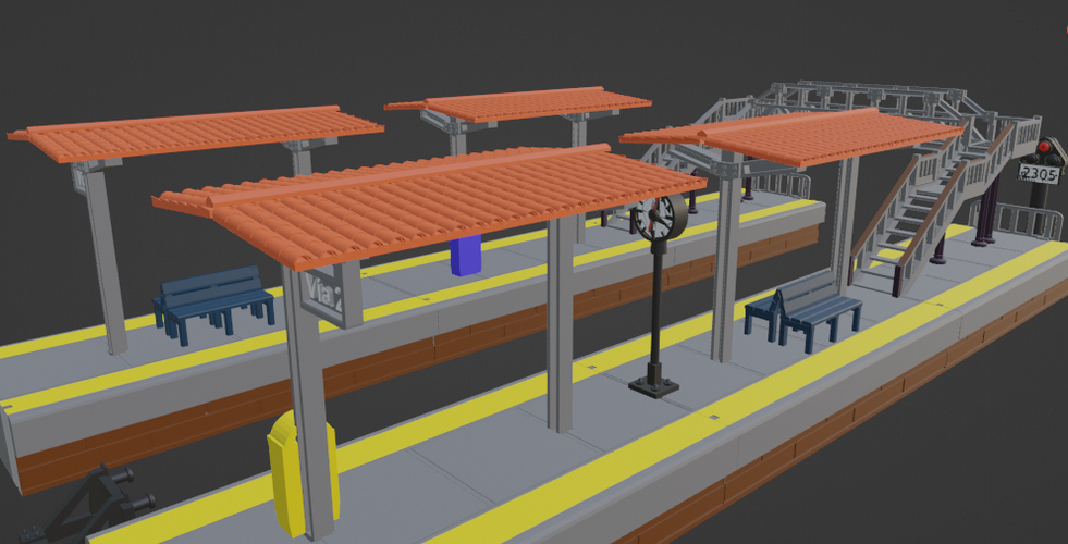 Tren. Estación. Paso peatonal 3D Print 532041