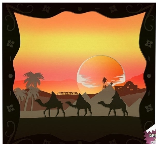 Desert in Persia (Sunset Desert Camels) light box  3D Print 532743