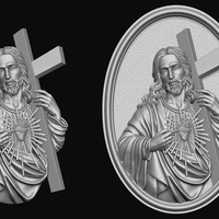 Jesus with Sacred Heart Pendant 3D print model - Thumbnail 1