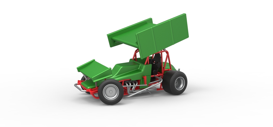 Vintage Winged Sprint car while turning 1:25 3D Print 538693