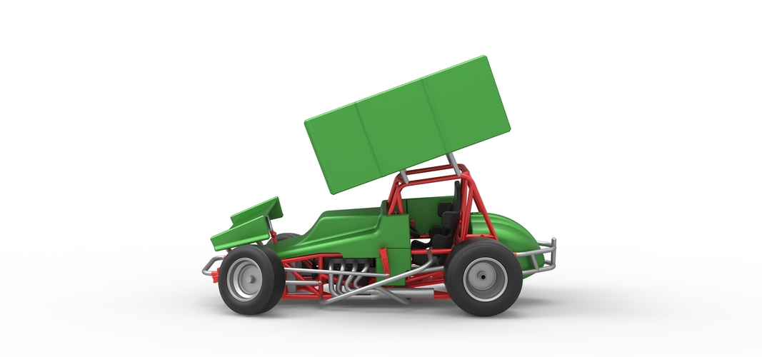 Vintage Winged Sprint car while turning 1:25 3D Print 538698