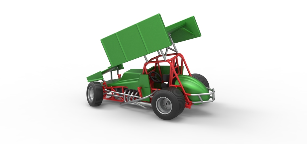 Vintage Winged Sprint car while turning 1:25 3D Print 538701