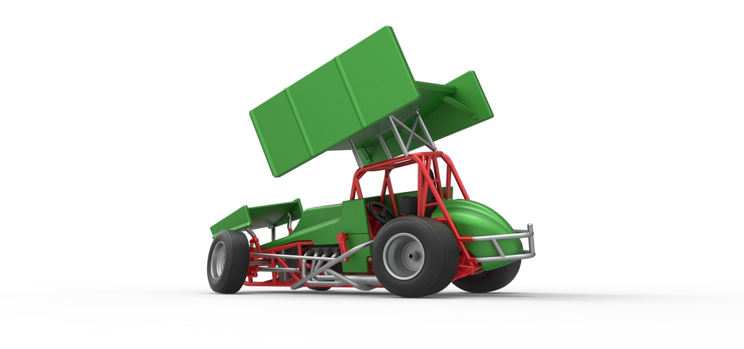 Vintage Winged Sprint car while turning 1:25 3D Print 538702