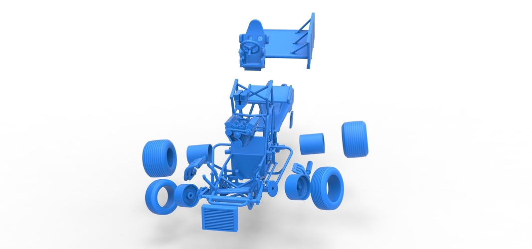 Vintage Winged Sprint car while turning 1:25 3D Print 538709