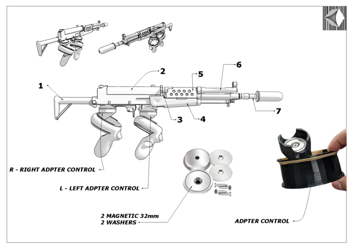 Quest 1 and 2 Rifle Mod for Oculus Magnetic Stock  3D Print 539068