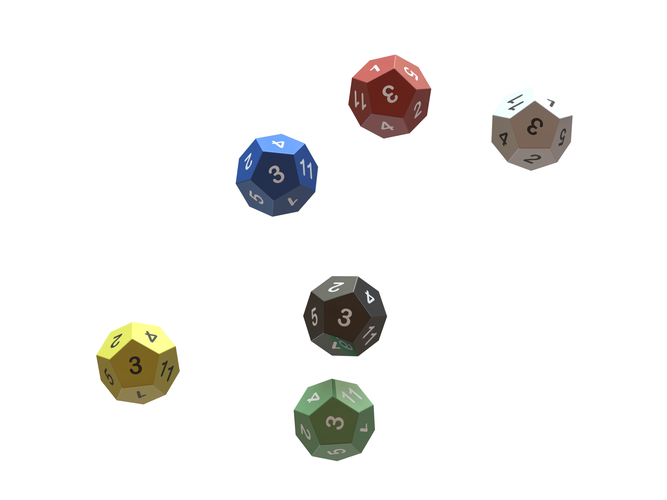 12 Sided Game Dice 6 Colors 3D Print 543265