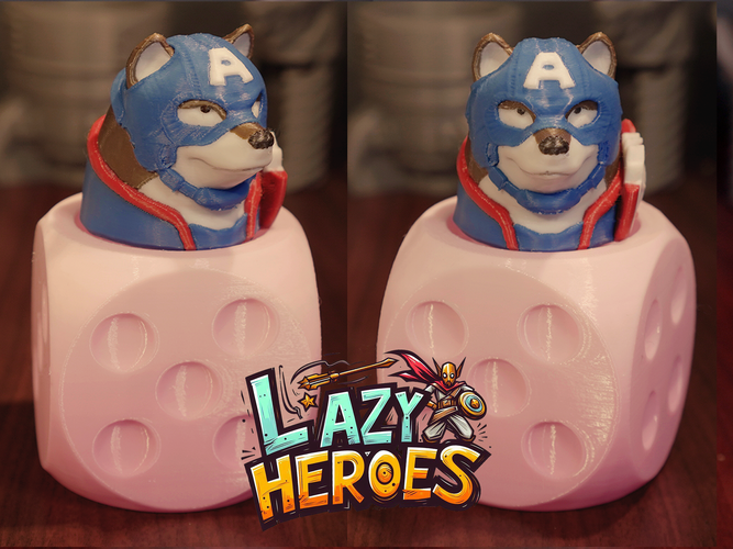 Lazy Heroes (Shibainu, Captain America) Container [Color ready] 3D Print 546462