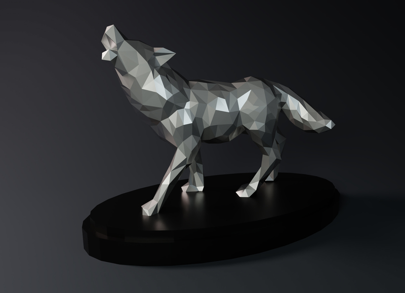 Low Poly Wolf Statue