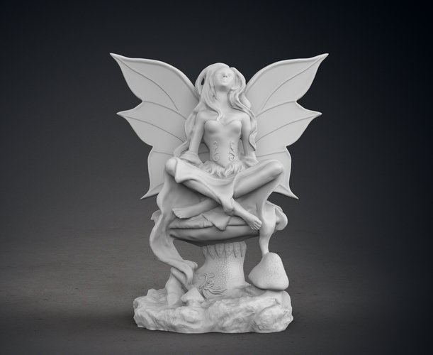 Fairy sitting on a mushroom statue