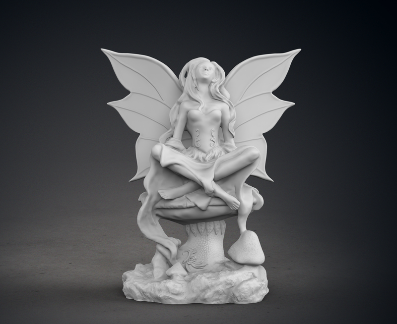Fairy sitting on a mushroom statue