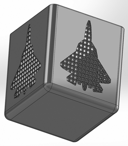 A square pen cup with a holey silhouette of Su-57 fighter