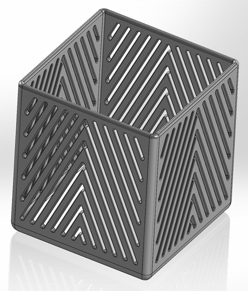 A square pencil case with oblique rectangular slits