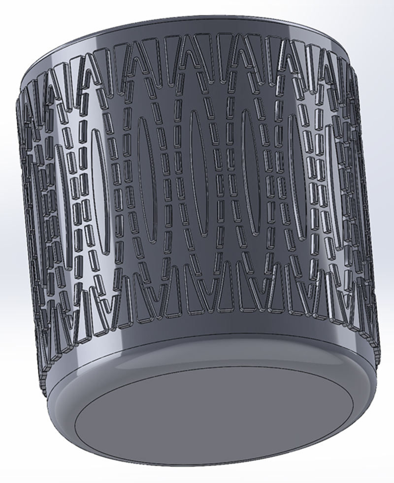 Round pen cup with unusual circular patterns