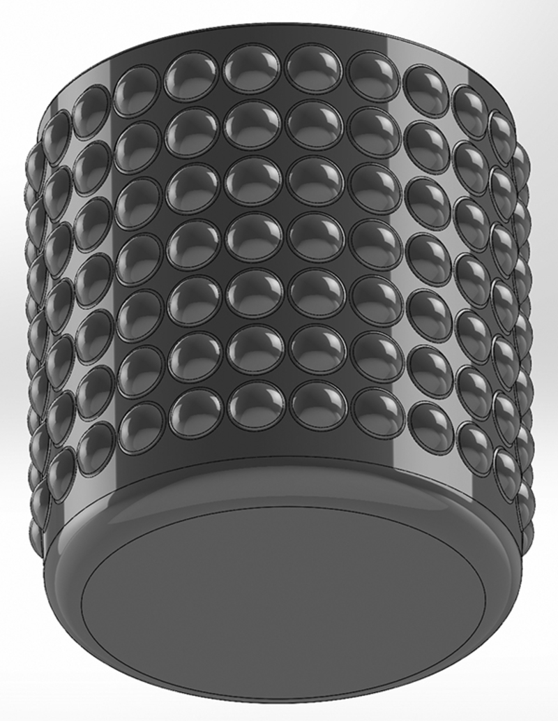 Round pen cup with convex and concave balls