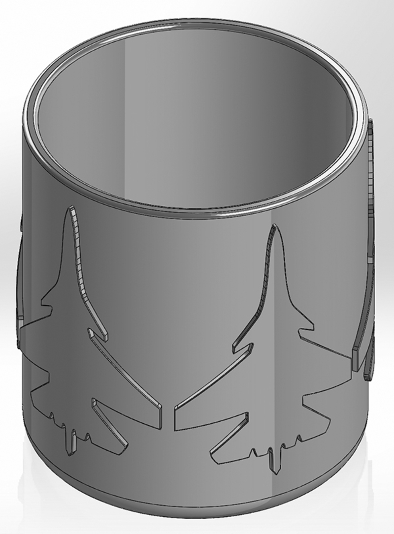 Round pen cup with five Su-35 silhouettes