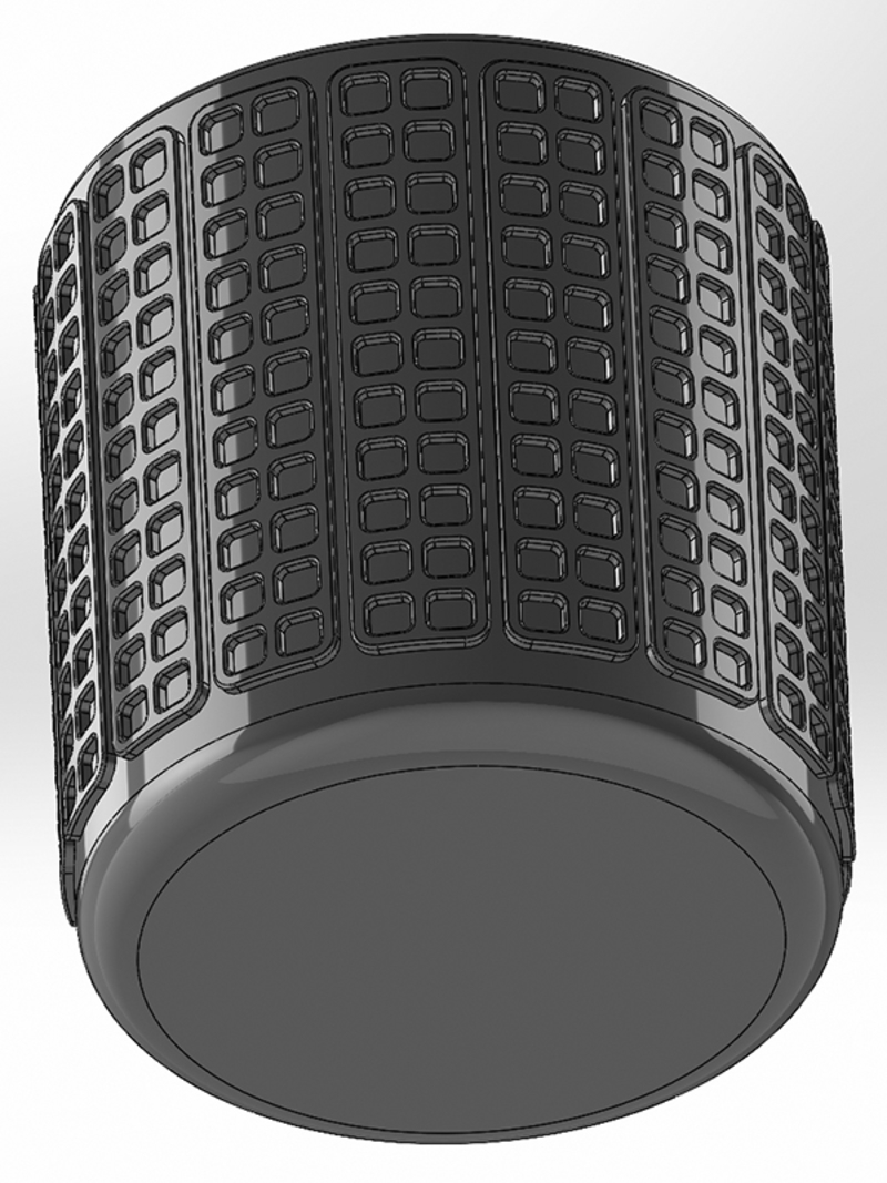 Round pen cup with rectangular and square patterns