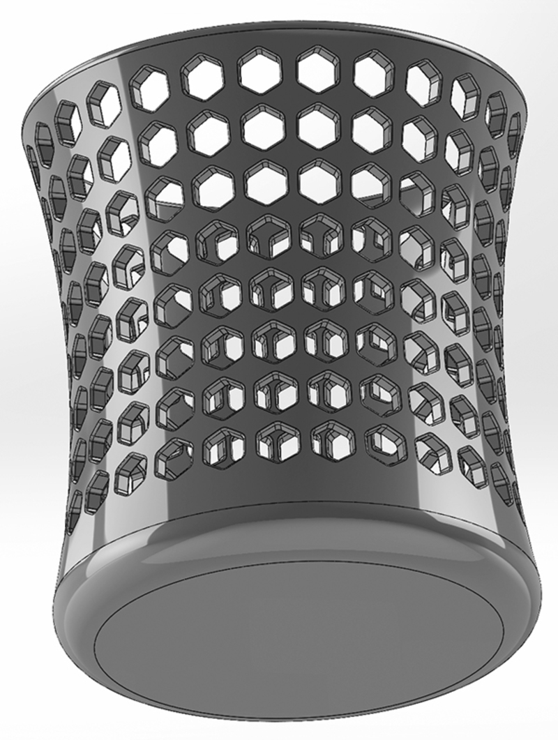 Round recessed pencil cup like a vase with hexagonal slots