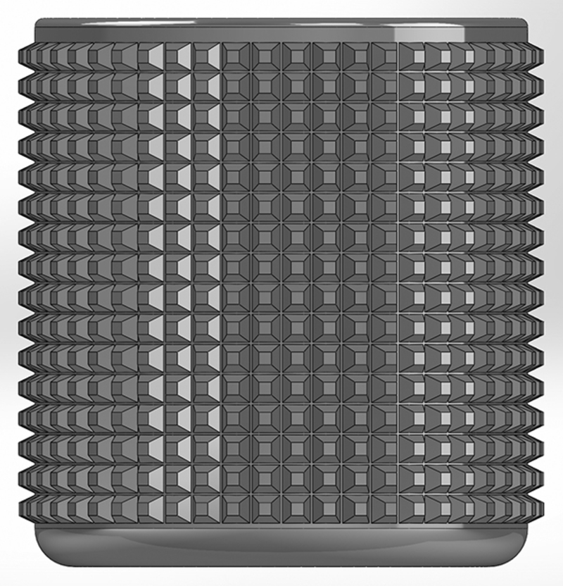 Round pen cup with hemmed four-sided pyramids