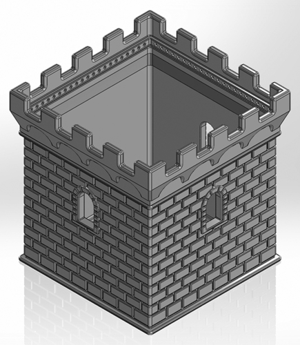 A square pencil case in the shape of a castle tower