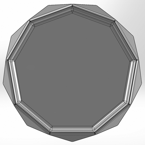 A nine-cornered pencil box with pyramids on the sides