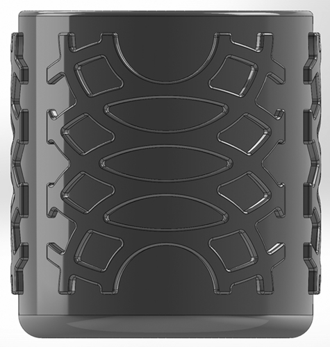 A round pen cup with an unusual pattern