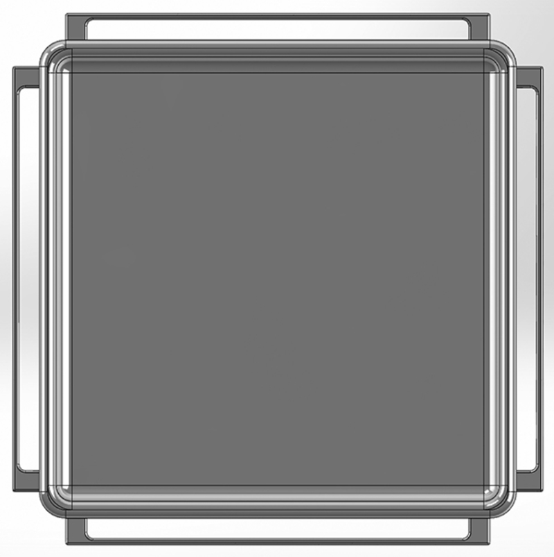 A square pencil case with a surrounding grid