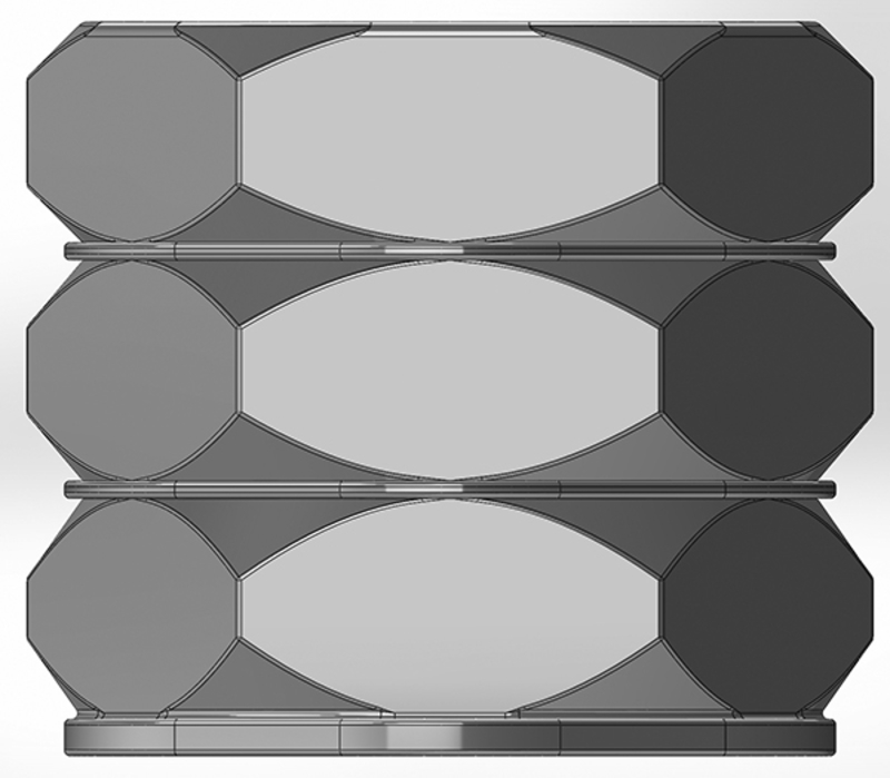 A pen cup in the shape of 3 nuts with hexagonal tiles