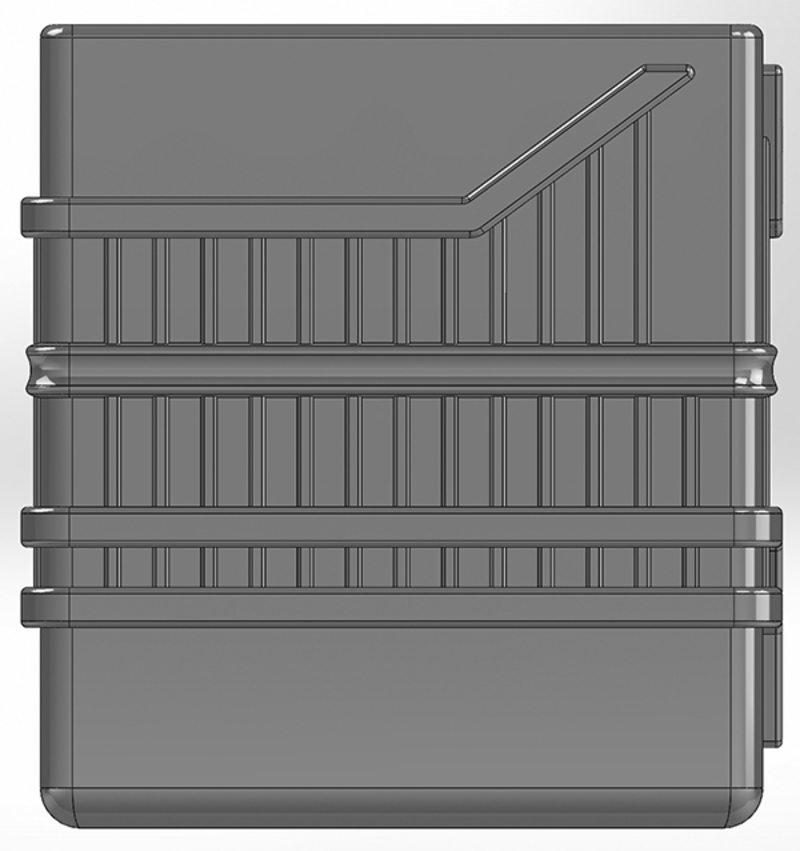 A square pen cup with different protrusions around the rim