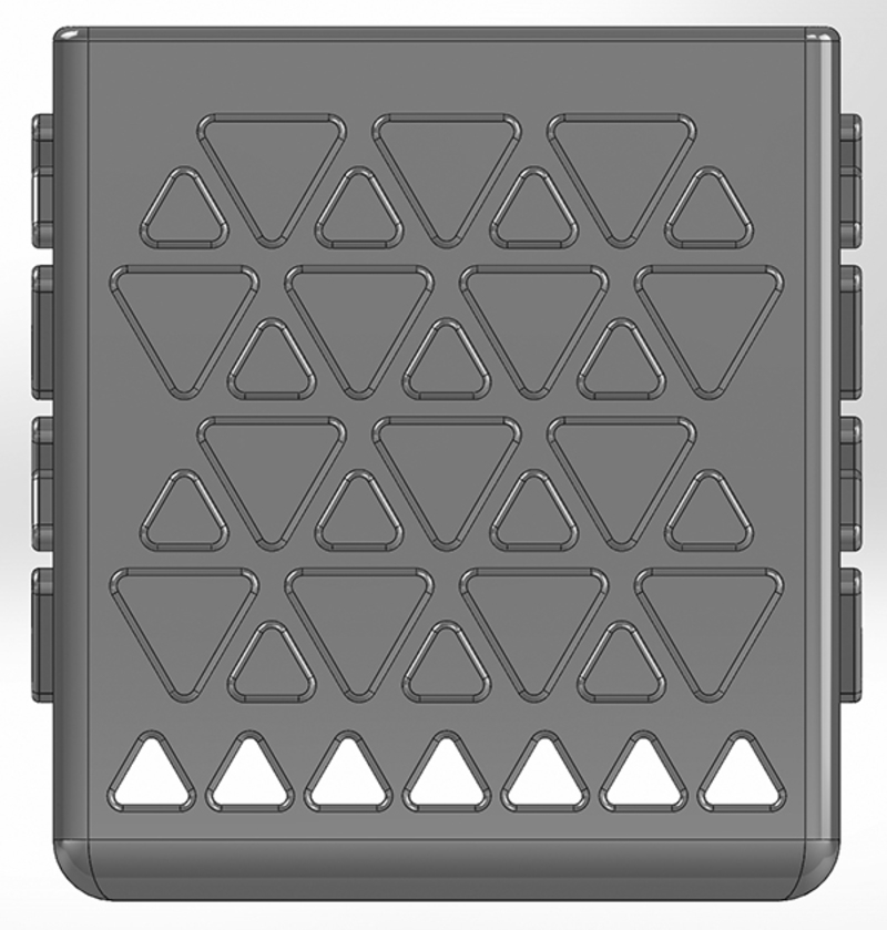 A square pencil cup with triangle ridges and slits