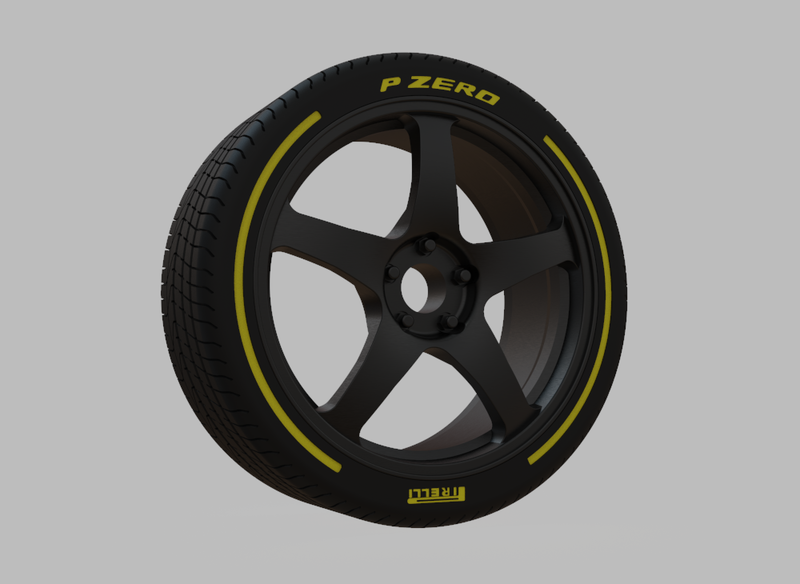 Miniature Enkei PF05 Rim & Tire  - 3D Print - No Textures