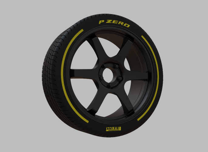 Miniature Enkei T6R Rim & Tire  - 3D Print - No Textures