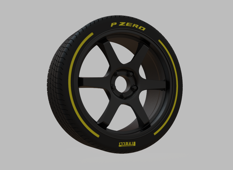 Miniature Enkei T6R Rim & Tire  - 3D Print - No Textures