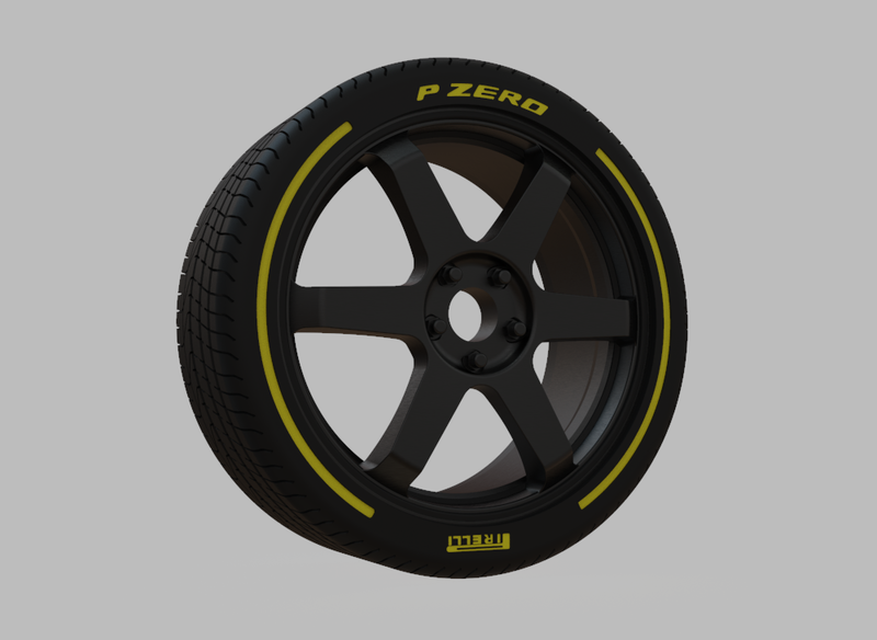 Miniature Enkei T6S Rim & Tire  - 3D Print - No Textures