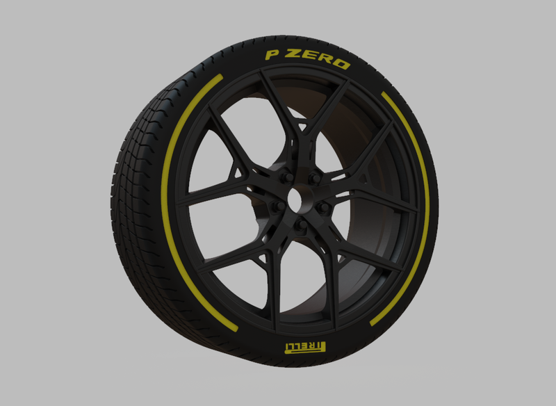 Miniature Vossen HF-5 Rim & Tire  - 3D Print - No Textures