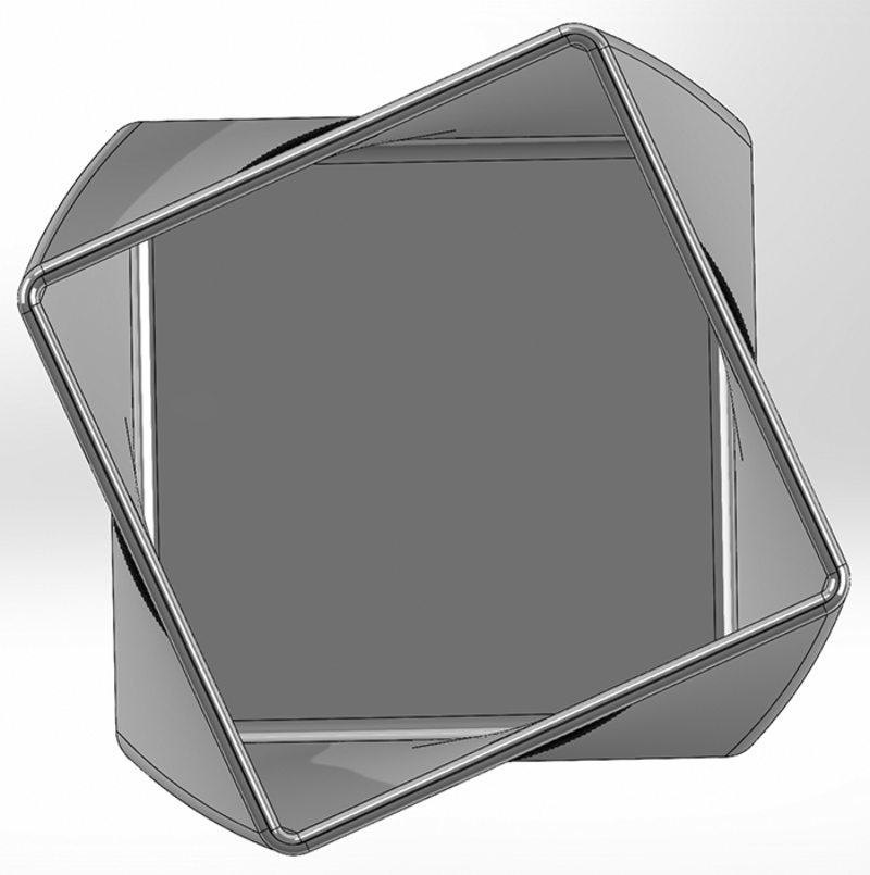 Twisted pencil box of rotated squares smaller angle